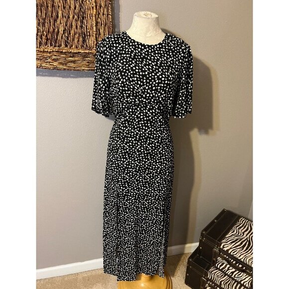 TopShop Dress Black White 6 Small Flowy Maxi Short Sleeve NWT - Picture 3 of 7